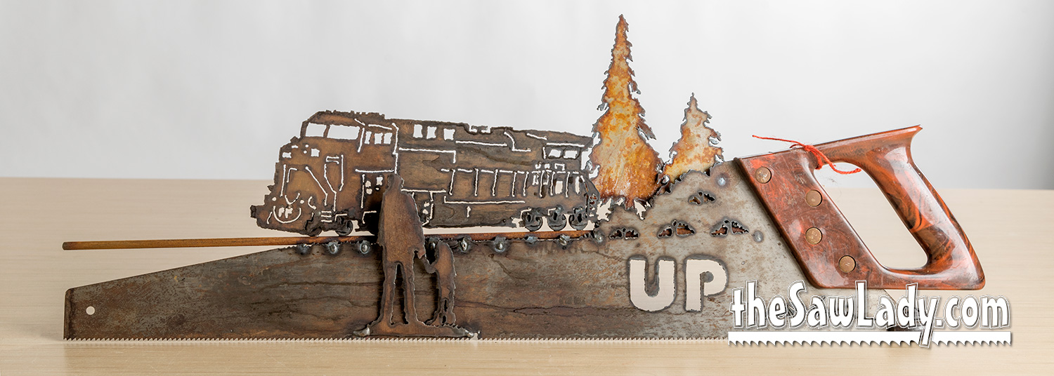 Steam Engine Saw Art, Vintage Train Gift on Antique Handsaw - Image 4
