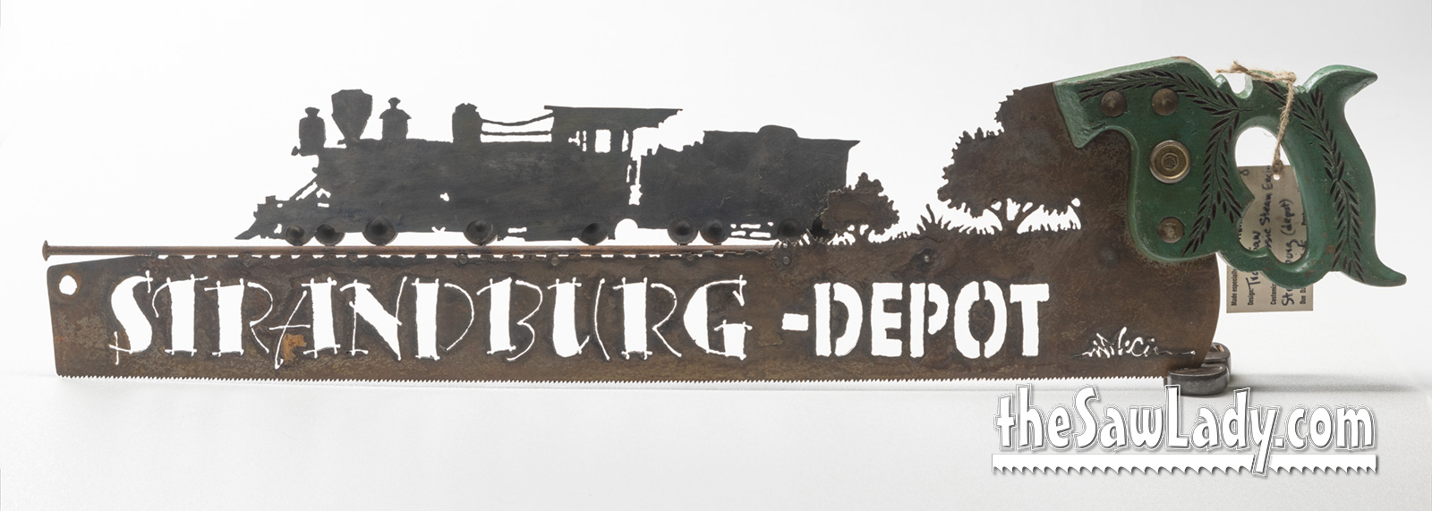 Steam Engine Saw Art, Vintage Train Gift on Antique Handsaw - Image 6