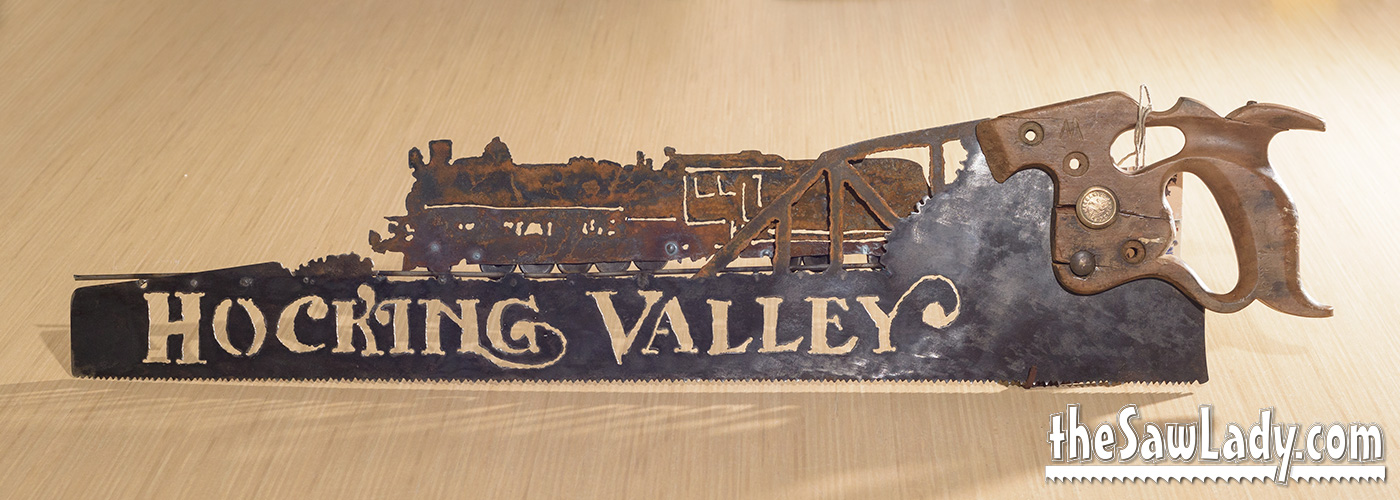 Steam Engine Saw Art, Vintage Train Gift on Antique Handsaw - Image 7