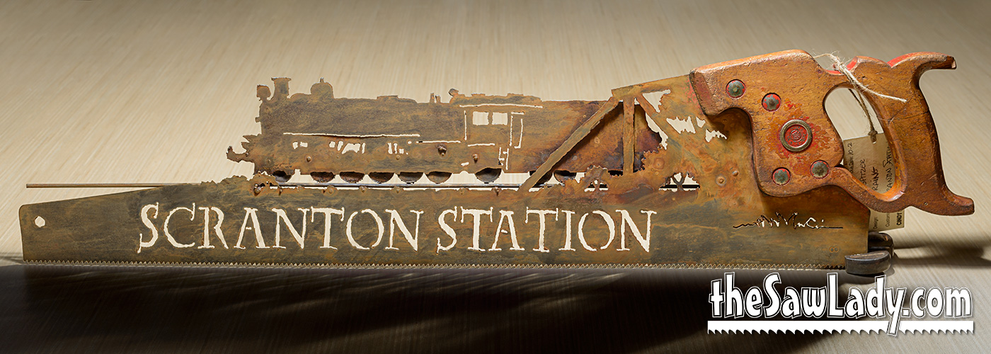Steam Engine Saw Art, Vintage Train Gift on Antique Handsaw - Image 9