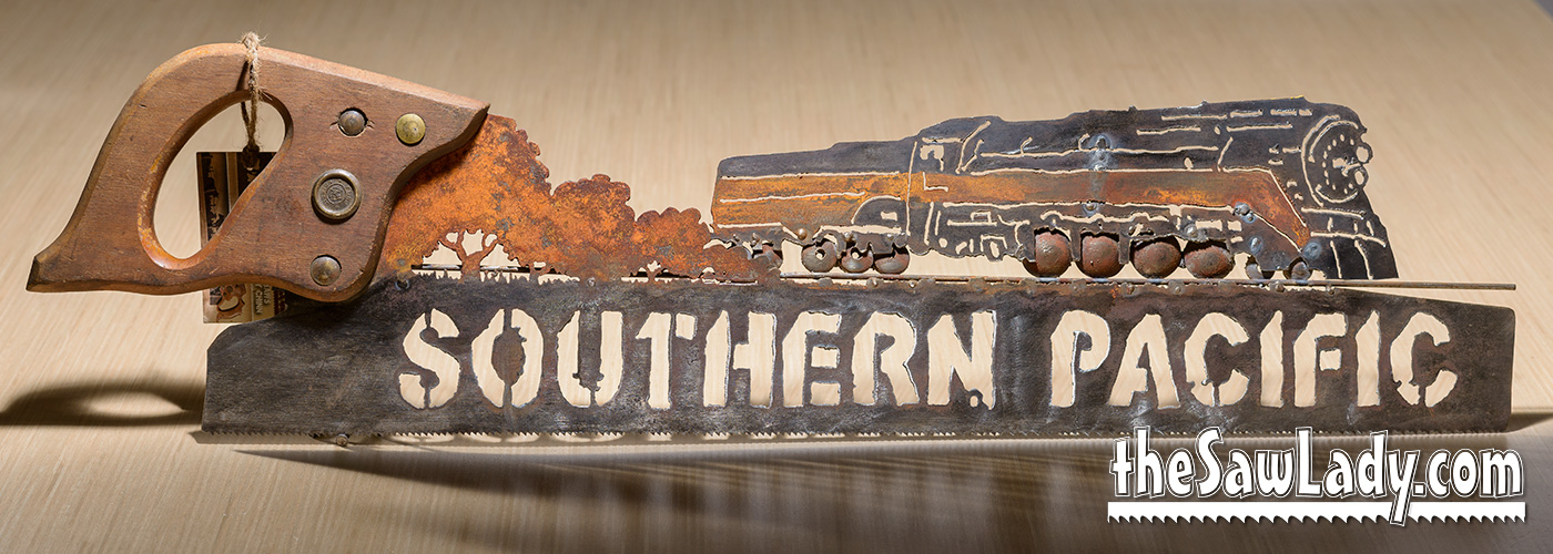 Steam Engine Saw Art, Vintage Train Gift on Antique Handsaw - Image 8